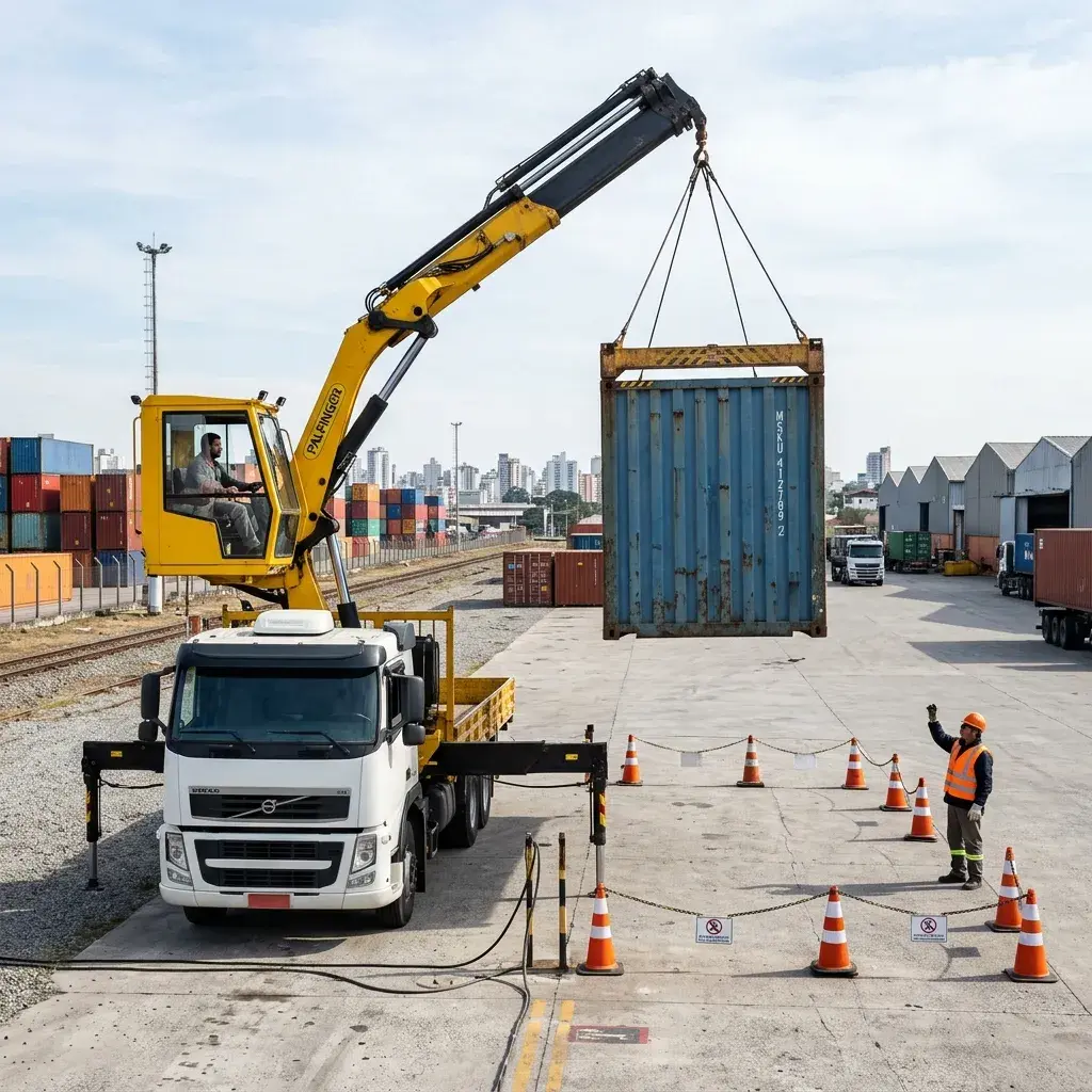 Movimentação de Containers em Curitiba: Içamento e Posicionamento com Guindaste