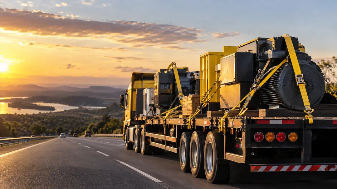 Caminhão transportando equipamento em rodovia
