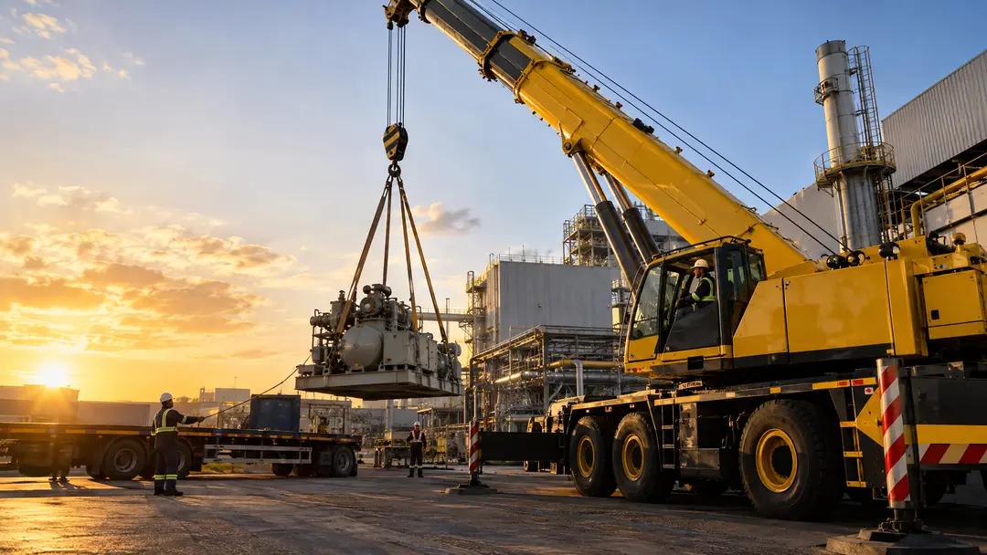 Guindaste móvel içando equipamento industrial em Curitiba